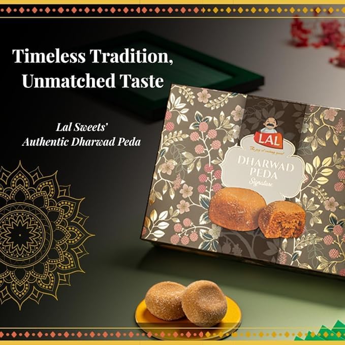 Lal Sweets With Rakhi Mysore Pak and Dharwad Peda Combo Pack (2 x 400g) with 2 Rakhi| Rakhi Gift Hamper | Festive Sweets | Desi Cow Ghee Sweet | Gift Box (800g)
