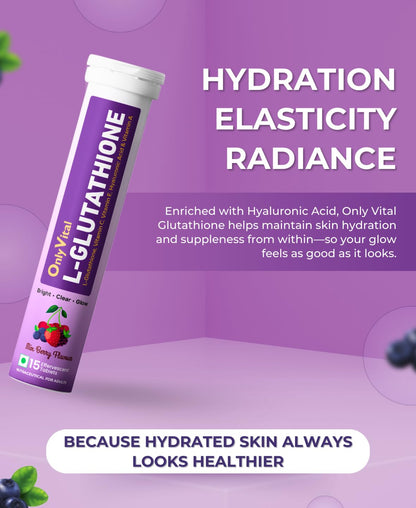 OnlyVital L-Glutathione Effervescent Tablets with Vitamin C, Vitamin E, Hyaluronic Acid & Vitamin A | Skin Brightening & Glow Support | Mixed Berry Flavour | (1)