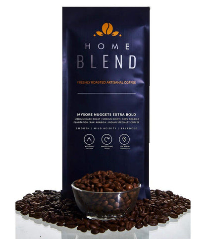 Home Blend Coffee Roasters-Whole Bean Coffee Bag-Plantation Aaa Arabica (100%)-Mysore Nuggets Extra Bold-Indian Specialty Coffee-Pack Of 1 Kg (Medium Roast)