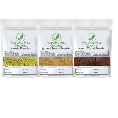 Natural Hill Organic Health Care Combo Powder |Jamun | Karela| Neem|150 g |Pack Of 3|Herbal Blend Supplement|Daily Wellness Support|Natural|No Preservative|जामुन | करेला |नीम पाउडर