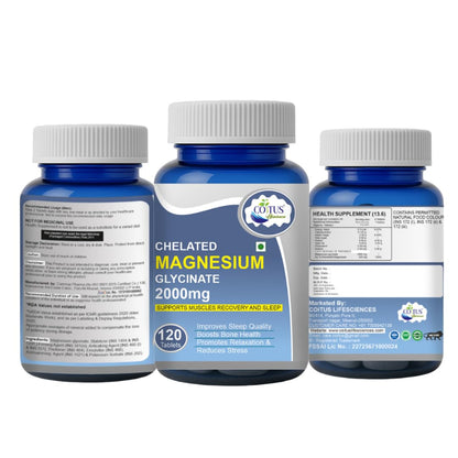 Magnesium Glycinate Tablets | High Absorption Chelated form for Muscle Recovery, Sleep & Nerve Health | 2000mg Per Serving – 60 Veg Tablets