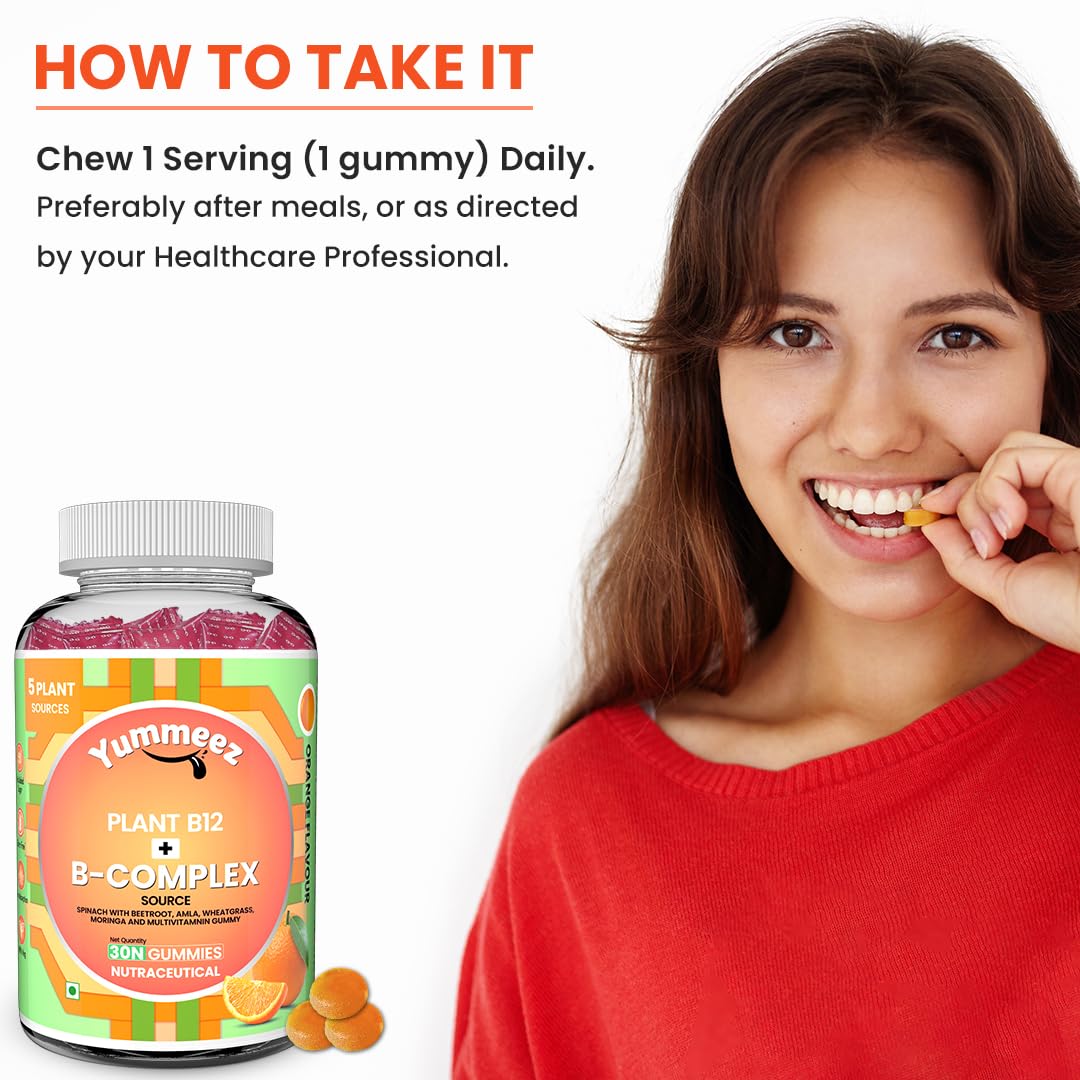 NATURYZ Plant-Based Vitamin B12 + B Complex Multivitamin Gummies for Vegetarians | Natural Energy, Better Mood & Metabolism Support | Fortified with Spinach, Moringa & Beetroot | Enhanced Absorption & Bioavailability | No Gelatin, No Added Sugar- 30 gummi