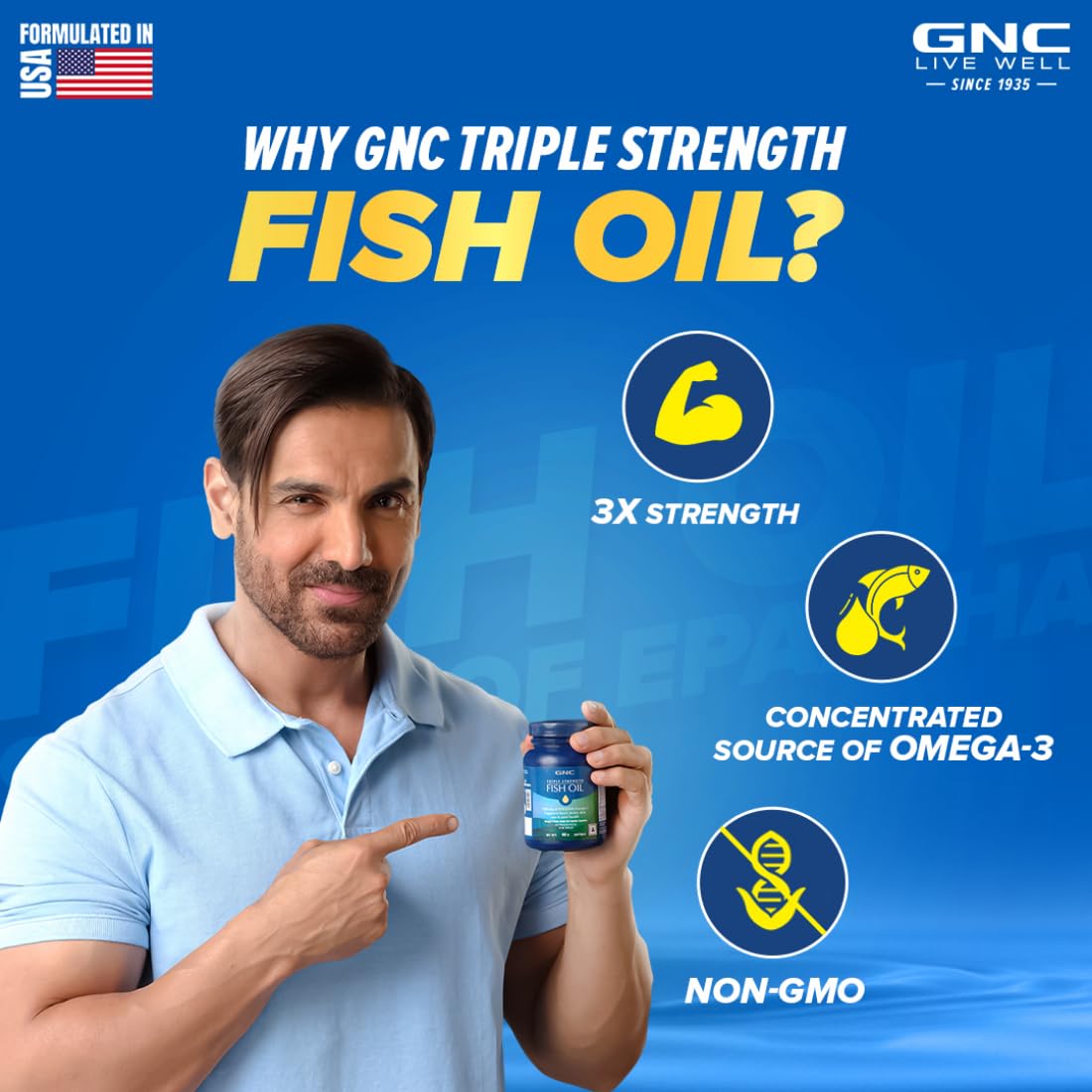 GNC 1500 Mg Triple Strength Fish Oil Omega 3 Capsules For Men & Women,120 Softgels,900Mg (540 Mg Epa & 360 Mg Dha),Improves Memory,Protects Vision,No Fishy Aftertaste,Supports Family Health