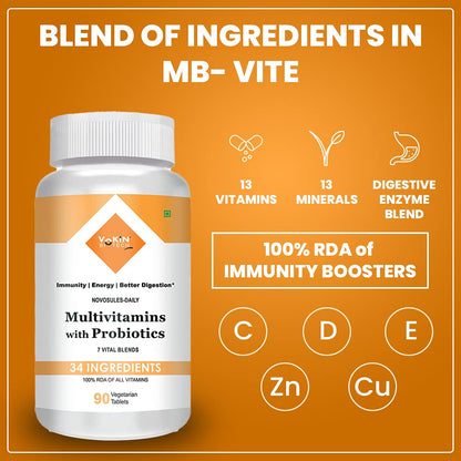 Vokin Biotech Multivitamin with Probiotics, With Vitamin C, Vitamin B, Vitamin D, Zinc, Supports Immunity and Gut health, For Men and Women (Multivitamin With Probiotics) (90 Tablets)