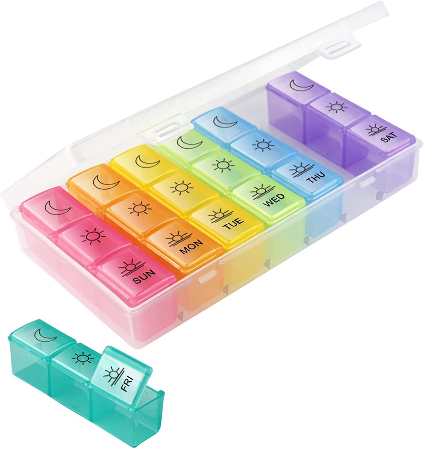 Kepzell Weekly Pill Organizer 3 Times A Day – 7 Day Pill Box – Non-BPA Food Grade Plastic – Lightweight and Travel Friendly – Ideal Pill Case for Supplements, Vitamin, Medication