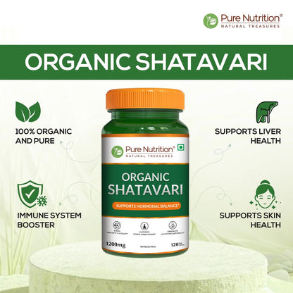 Pure Nutrition Organic Shatavari 120 Tablets | Ayurvedic Herbal Supplement for Women’s Hormone Balance & Wellness | Boosts Immunity, Supports Digestion & Overall Vitality