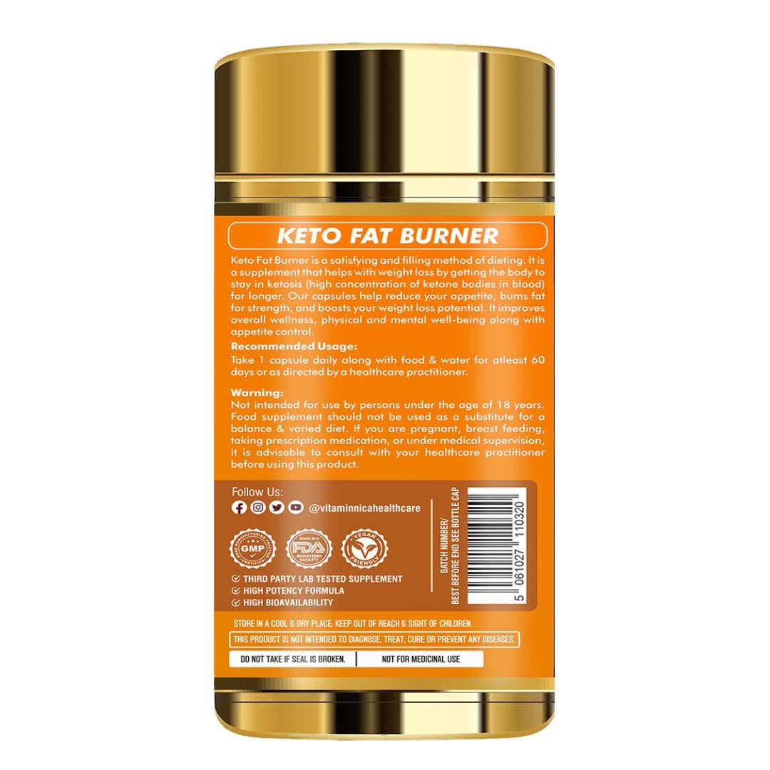 Vitaminnica Keto Fat Burner | Natural Weight Loss Fat Burner Supplement for Men & Women | 60 Capsules