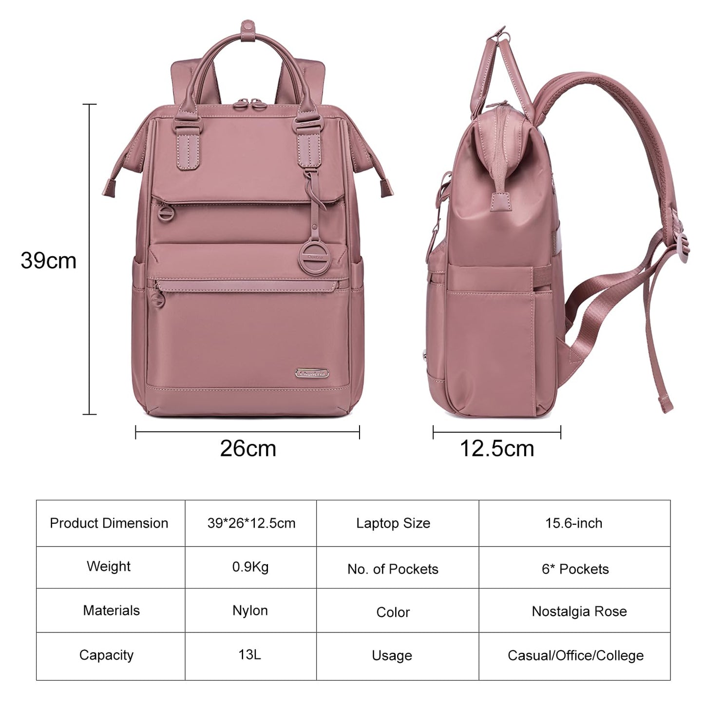 Chantria Laptop Backpack for Women 15.6-inch Work Office Backpack 13L Capacity Laptop Bag College Bookbag Water-resistant Casual Backpack for Travel (Nostalgia Rose)