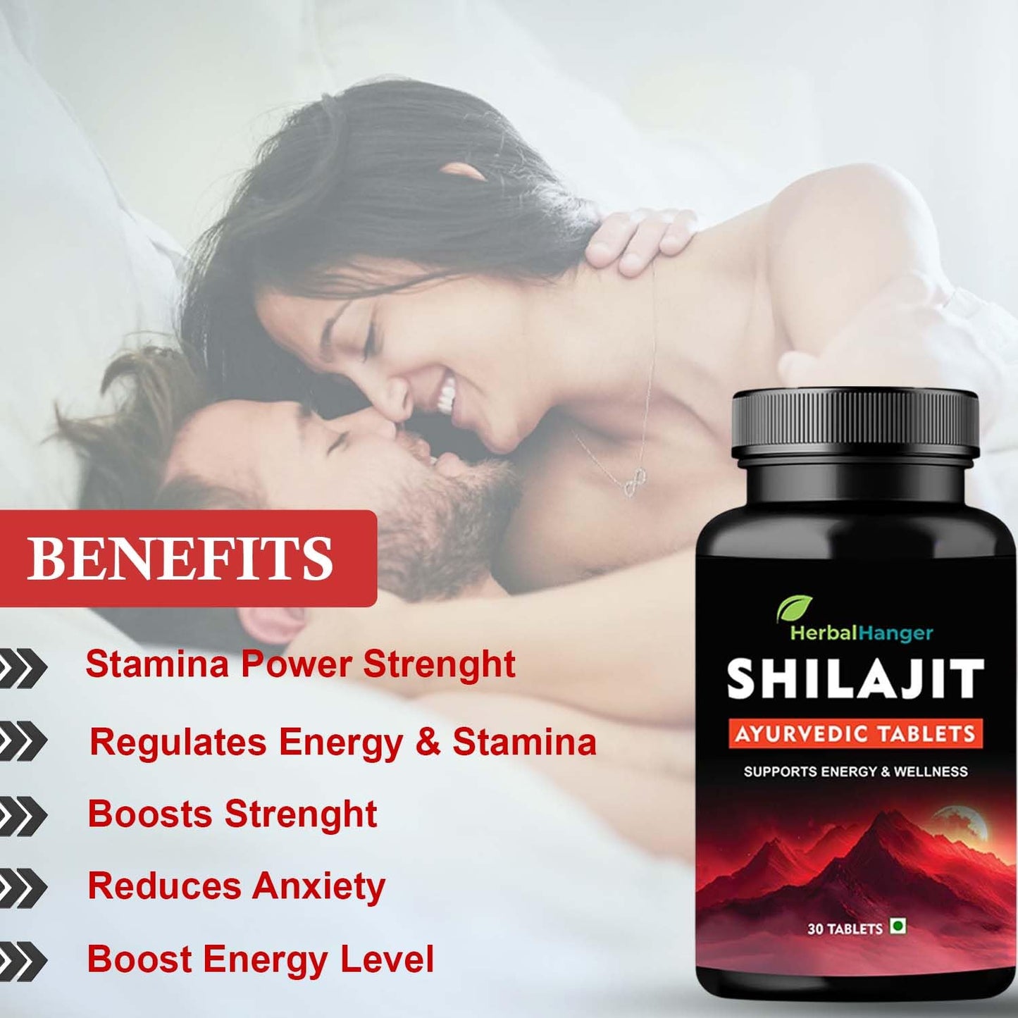 Herbal Hanger Shilajit Ayurvedic Tablets with Ashwagandha, Shatavari, Gokshura & Black Musli | 30 Tablets | 100% Ayurvedic for Strength, Stamina and Power | for Men