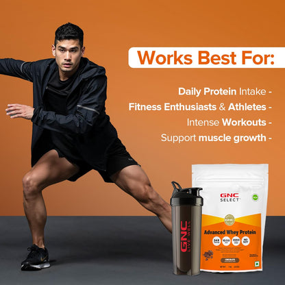 GNC Select Advanced Whey Protein | 24g Protein & 10.5g EAAs | Isolate & Concentrate Blend | Zero Added Sugar | No Soy | Supports Muscle Growth, Recovery & Strength | Enhanced with DigeZyme® for Better Digestion & Easy Absorption | Chocolate, 1 kg