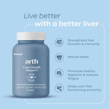Arth Liver Health Supplement | With Milk Thistle (Silymarin 600mg), CoQ10, Vitamin C & E | Helps in Fatty Liver Management & Digestion | Anti-inflammatory & Antioxidant Support | For Men & Women | 60 Veg Tablets