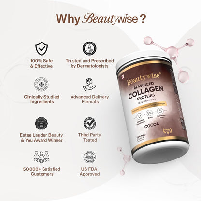 Beautywise Advanced Marine Collagen Proteins Powder | With Hyaluronic Acid, Japanese Glutathione & Biotin | Helps Keep Hair, Nail, Skin Healthy & Nourished | Easy To Mix (250Gm, Pack Of 1)