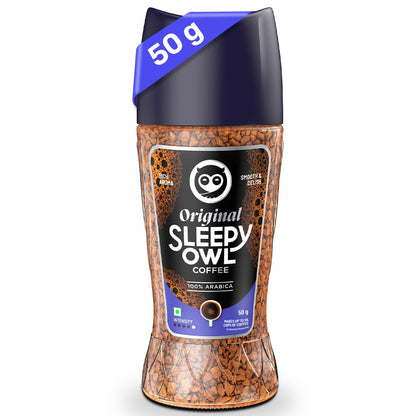 Sleepy Owl Premium Original Instant Coffee Powder | 100% Arabica Freeze Dried Coffee - 50g | Make Cafe Style Hot or Cold Coffee, Black Coffee, Cappuccino, Latte at Home | Makes 25 Cups