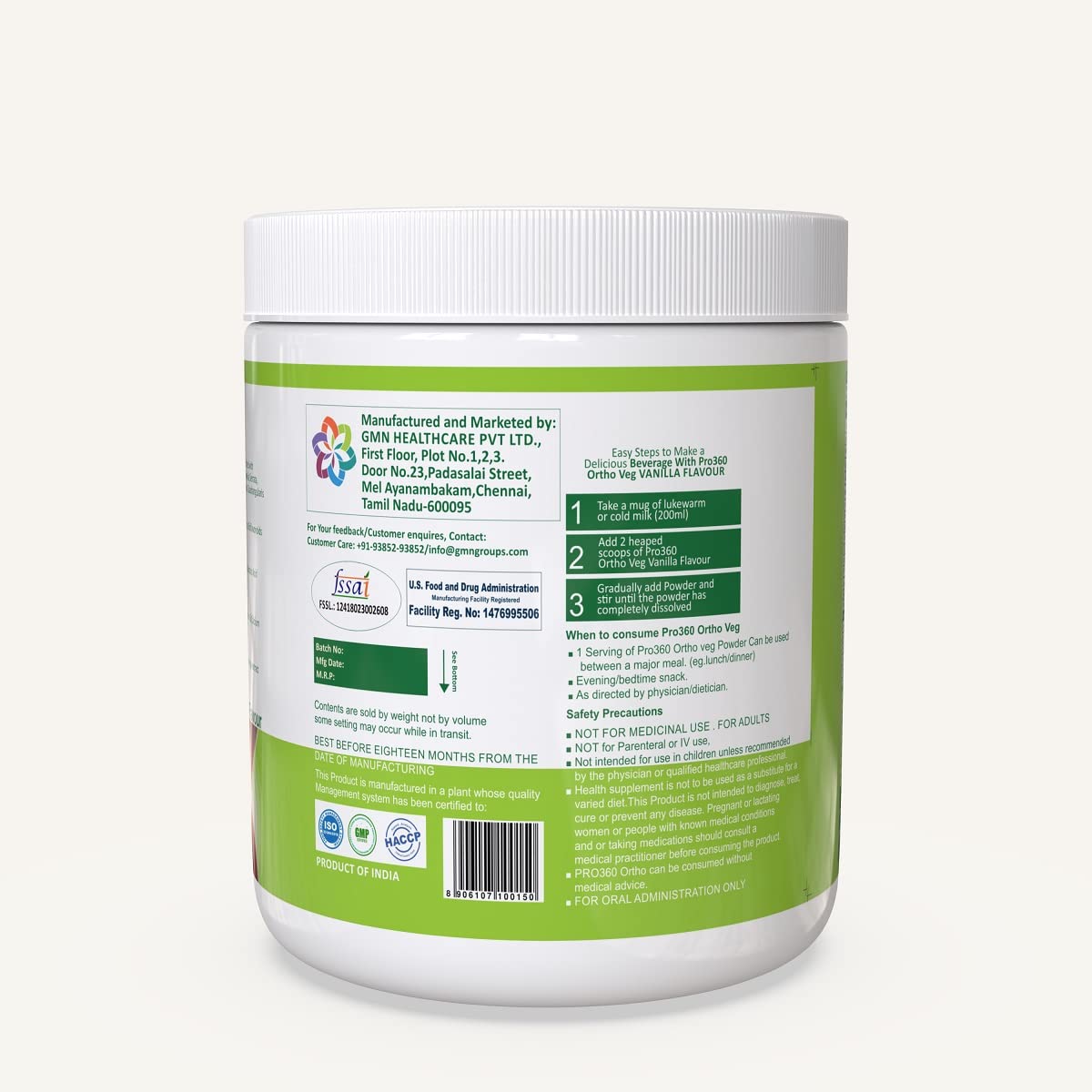 Pro360 Ortho Bone and Joint Protein Supplement Powder for Orthopedic Care with Natural Herbal Extracts, Diabetic Friendly - Vanilla Flavour, 250+250g Pack of 2