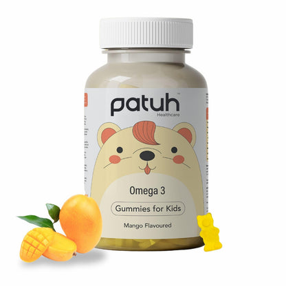 PATUH HEALTHCARE Junior Omega 3 Gummies (4 years & above) 100% Vegetarian Formula, Omega Veg Kids Gummies for Healthy Heart, Brain & Joints, Natural Mango flavor (Pack of 1)