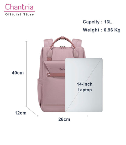 Chantria Casual Backpack for Women Stylish 13L Small Backpack fit 14 inch Laptop Compact Daypack Polyester Multi-pockets for Office Casual and Shopping