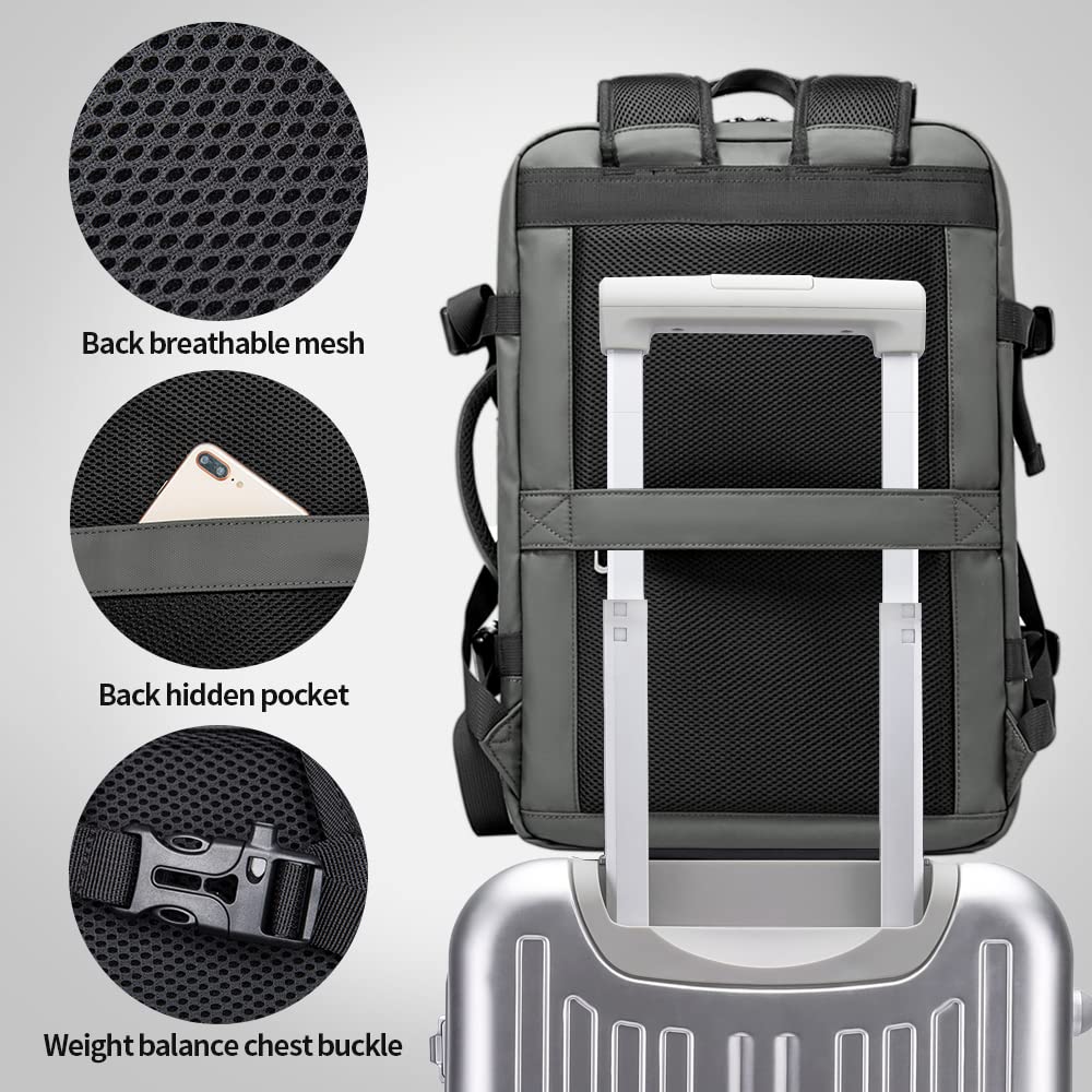 BANGE High Capacity Expandable Water Resistant 15.6 inch Laptop Backpack with USB Charging (Grey 45L)