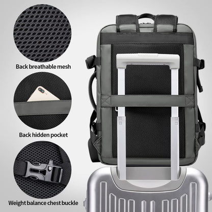 BANGE High Capacity Expandable Water Resistant 15.6 inch Laptop Backpack with USB Charging (Grey 45L)