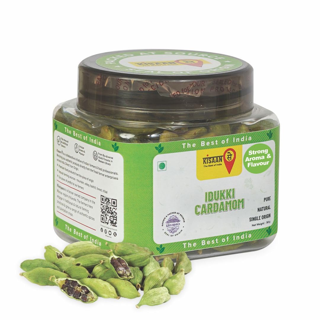 KisaanSay Idukki Cardamom 100 gm | Bold Size (7 to 8 mm) | Natural Elaichi | Distinctive Flavour & Aroma | No Artificial Colors | elaichi green