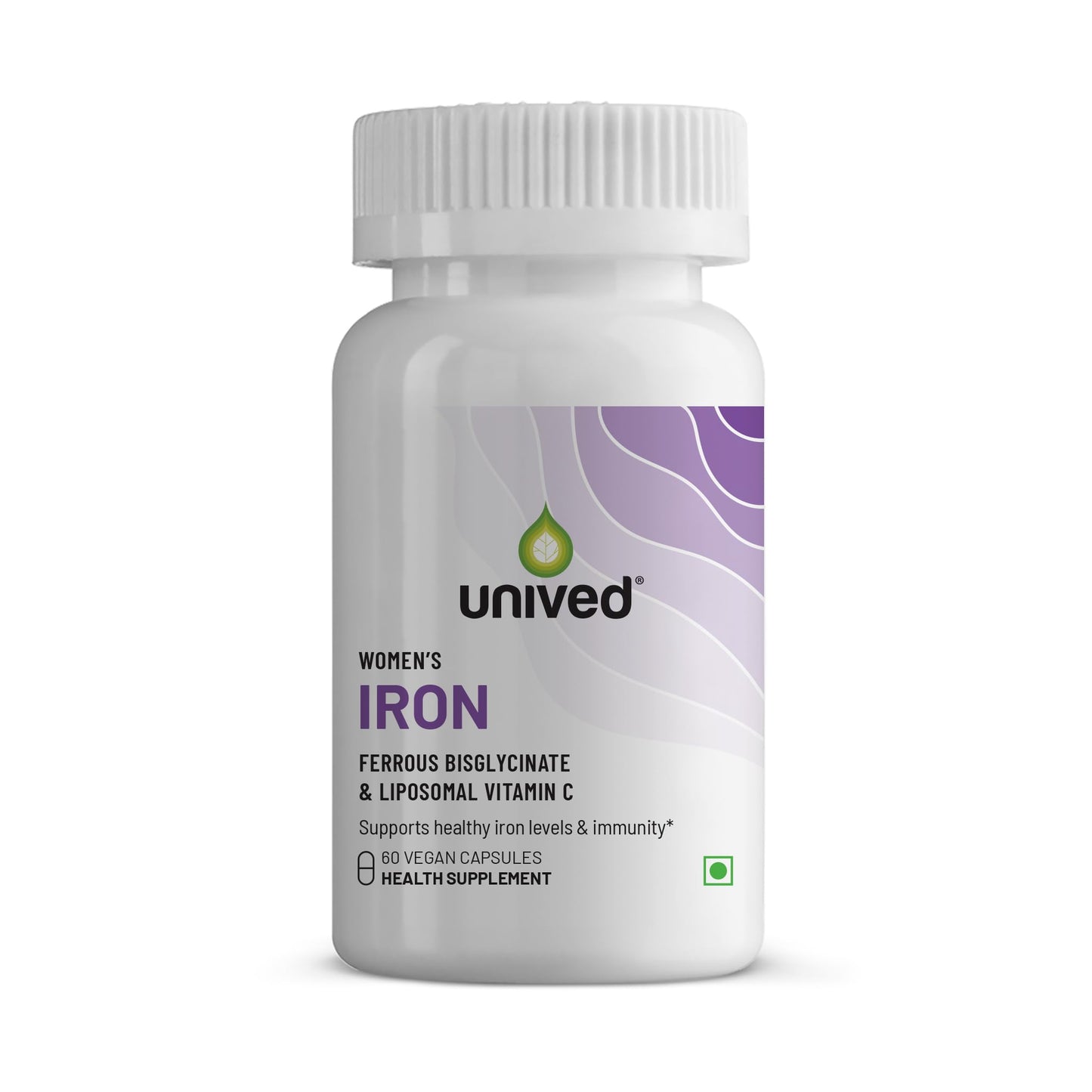 Unived Women’s Iron Supplement | 29mg Ferrous Bisglycinate + 65mg Liposomal Vitamin C | 100% RDA Iron & Vitamin C | High Absorption, Gentle on Stomach | Vegan | 60 Capsules
