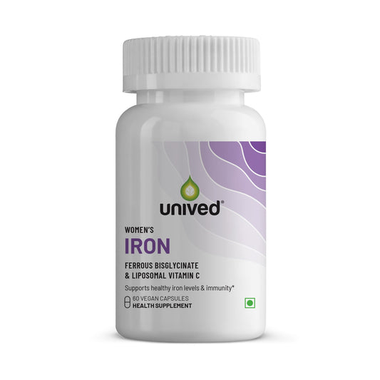 Unived Women’s Iron Supplement | 29mg Ferrous Bisglycinate + 65mg Liposomal Vitamin C | 100% RDA Iron & Vitamin C | High Absorption, Gentle on Stomach | Vegan | 60 Capsules