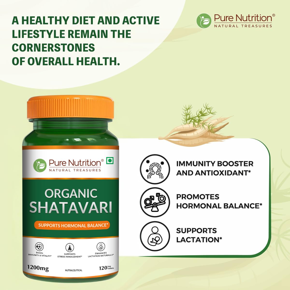 Pure Nutrition Organic Shatavari 120 Tablets | Ayurvedic Herbal Supplement for Women’s Hormone Balance & Wellness | Boosts Immunity, Supports Digestion & Overall Vitality