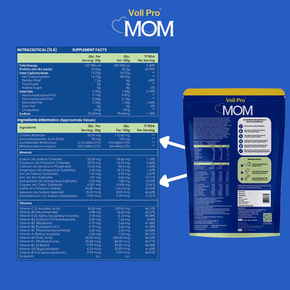 Voll Pro MOM Plant Protein Powder 200g | Classic Vanilla Flavour | Plant-Based Protein With Dietary Fiber, DHA ,Vitamins & Minerals | No Added Sugar | Lactose Free |Cholesterol & Trans Fat Free | Easy To Digest