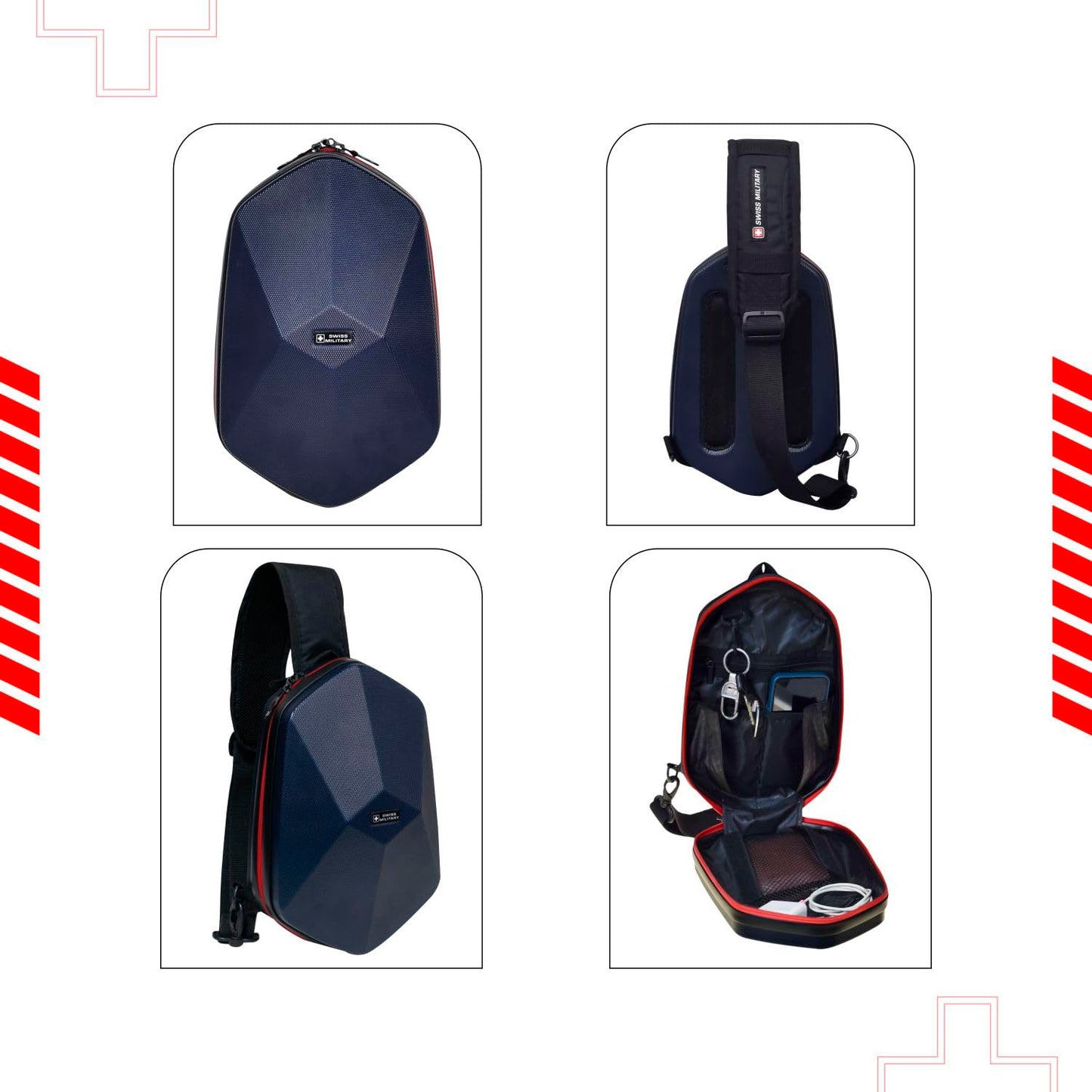 SWISS MILITARY UFO Sling Bag 7L | Diamond Design Cross Body Side Bag | Card Holder Pocket | Anti Theft Chest Bag | Easy to Carry Bag for Men & Women | Mini Travel Bag for Phone Passport Wallet Navy