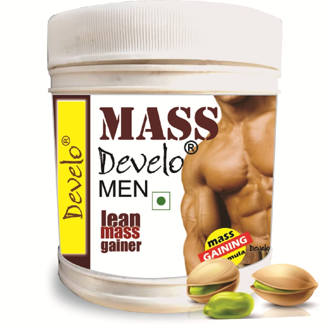 DEVELO MASS MEN'S WEIGHT GAINER [ WHEY SOY MILK ] PROTEIN POWDER SUPPLEMENT FOR GYM 500 GM [ELAICHI PISTA]