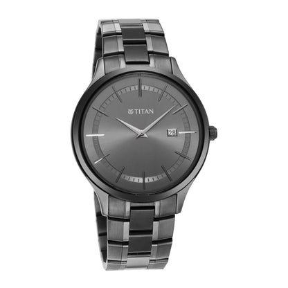 Titan Classique Slimline Quartz Analog with Date Anthracite Dial Black- image 2
