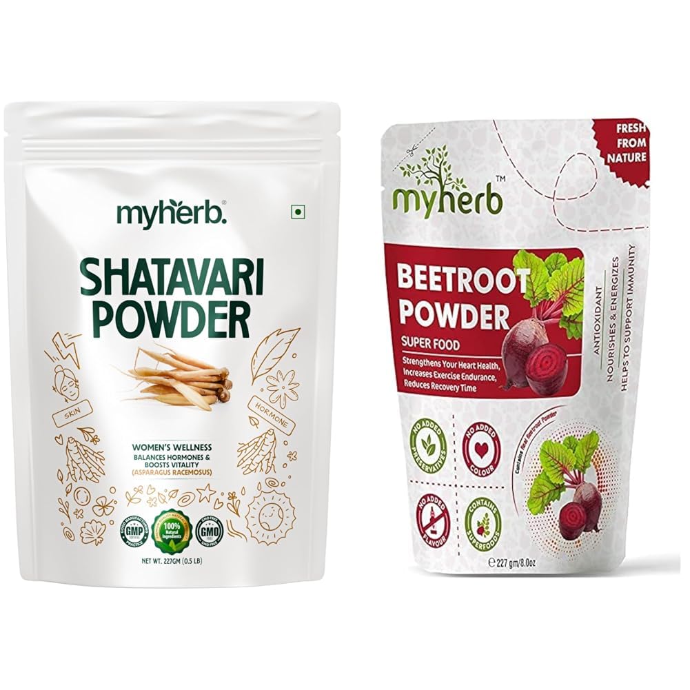 MYHERB 100% Natural Organic Shatavari Powder (Asparagus racemosus) || 227 Gm/0.5 Lbs || Promotes V | MYHERB 100% Natural Organic Beet Root Powder || 227 Gm/0.5 Lbs || Super Concentrated || Circulatio