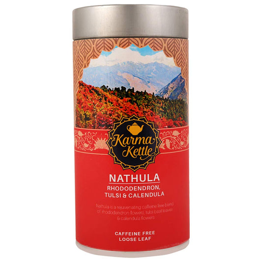 Karma Kettle Nathula Caffeine Free Tea with Rhododendron, Tulsi & Marigold, 50 GMS Loose Leaf in Tin, 50 g