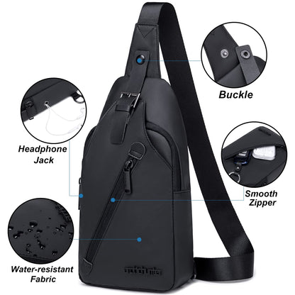 Arctic Hunter Slim Sling Bag for Men Crossbody Pack Chest Bag for Upto 8-inch iPad Small with Earphone Port Water-resistant One Shoulder Side Pouch Mobile Passport Bag for Travel Daypack Office,Black