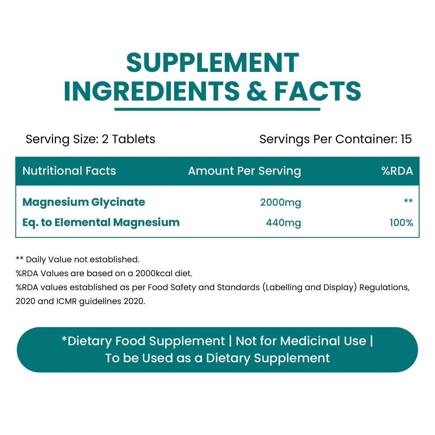Vlado's Himalayan Organics Magnesium Glycinate Supplement 2000 MG - 30 Tablets