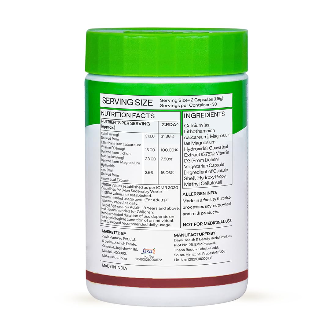 OZiva Calcium, Magnesium, Zinc Supplement | With Vitamin D3 for Optimum Absoprtion | For Bone Health & Muscle Function - 60 Capsules