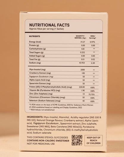 Revny Wellness PCOS Bliss Daily Nutritional Drink Mix with Myo-Inositol, Natural D-Chiro Source, Cranberry Extract, Alpha Lipoic Acid, Vitamins & Minerals,Women’s Wellness Supplement, 15 Day Supply