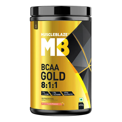 MuscleBlaze Bcaa Gold 8:1:1 Powder (Fruit Punch, 450G, 30 Servings) | With Highe