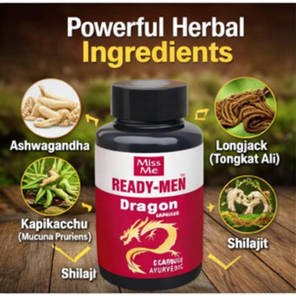 Miss Me Ready-Men Dragon Capsules | Ayurvedic Herbal Supplement for Men | 60 Capsules | Traditional Ayurvedic Formula For male wellness and performance