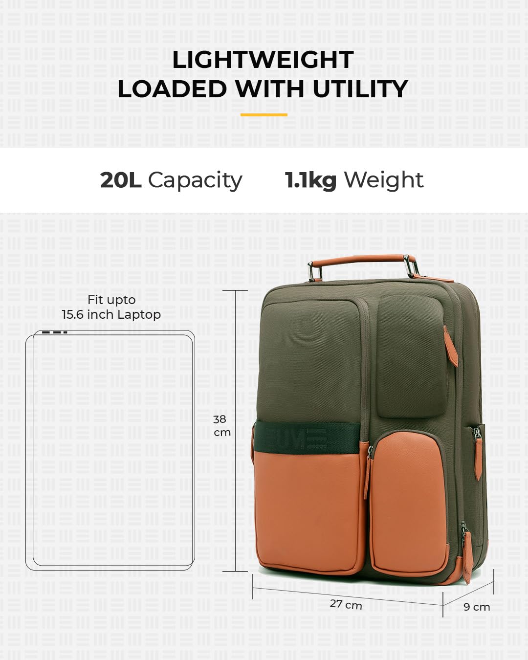 EUME Eclipse 20L Laptop Bag for Boys & Girls | Large Backpack for Men & Women | 2 Compartment Office & College Bag | Fits 15.6" Laptop | Nylon Fabric | Bagpacker Bag for Women, Girls & Travel