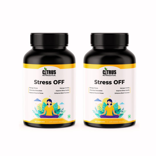 CITRUS NUTRACEUTICAL Stress OFF with Ashwagandha, Rhodiola rosea, Passion flower, L- Theanine, GABA and 5- HTP | Supports Mental health Relieve stress Reduce anxiety- 120 Capsules (Pack of 2)