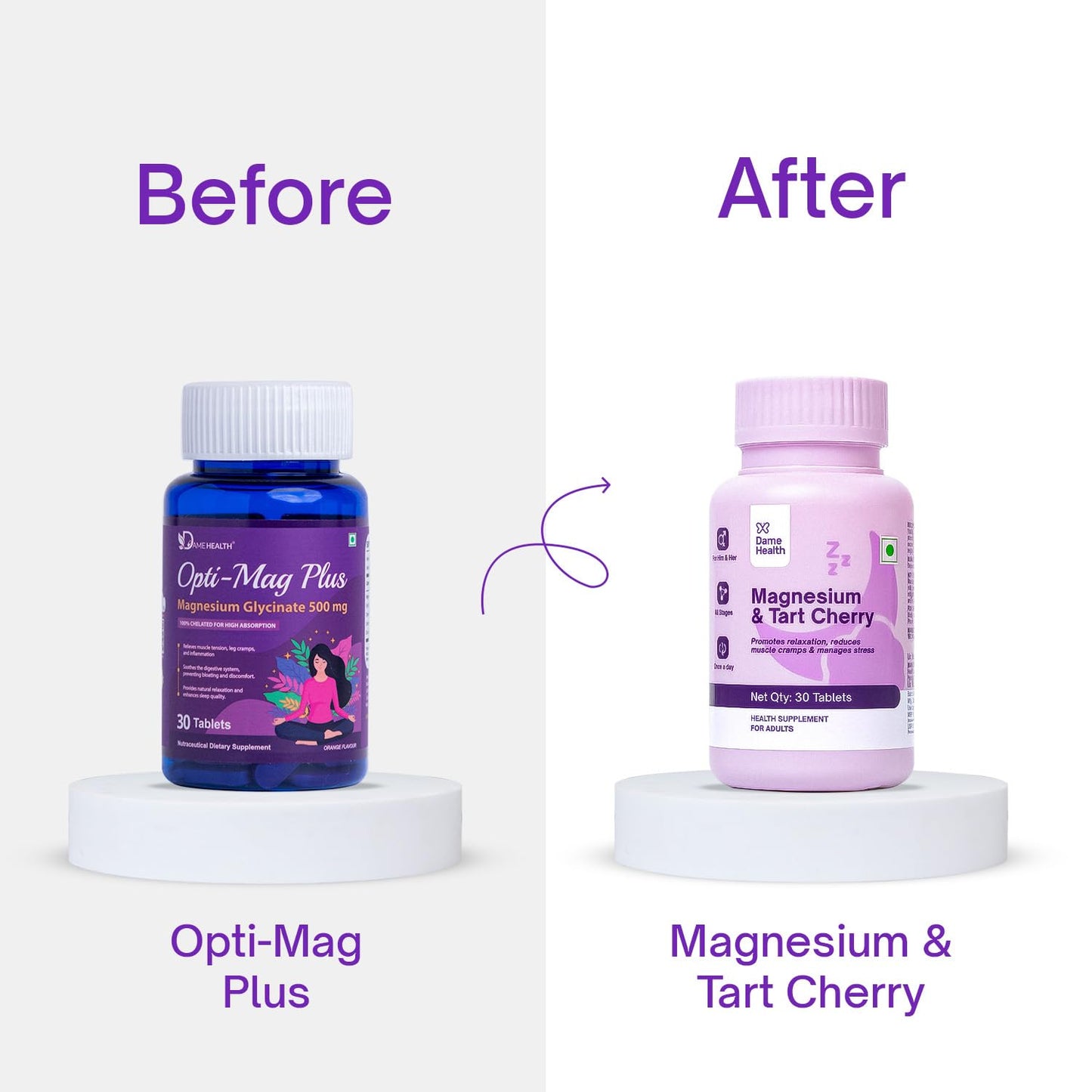 Dame Health Magnesium & Tart Cherry | Sleep & Recovery Tablets | Magnesium Glycinate 100% RDA, Tart Cherry & Zinc | Improve Sleep Quality, Reduce Muscle Cramps & Daily Stress | 30 Tablets, 30 Days