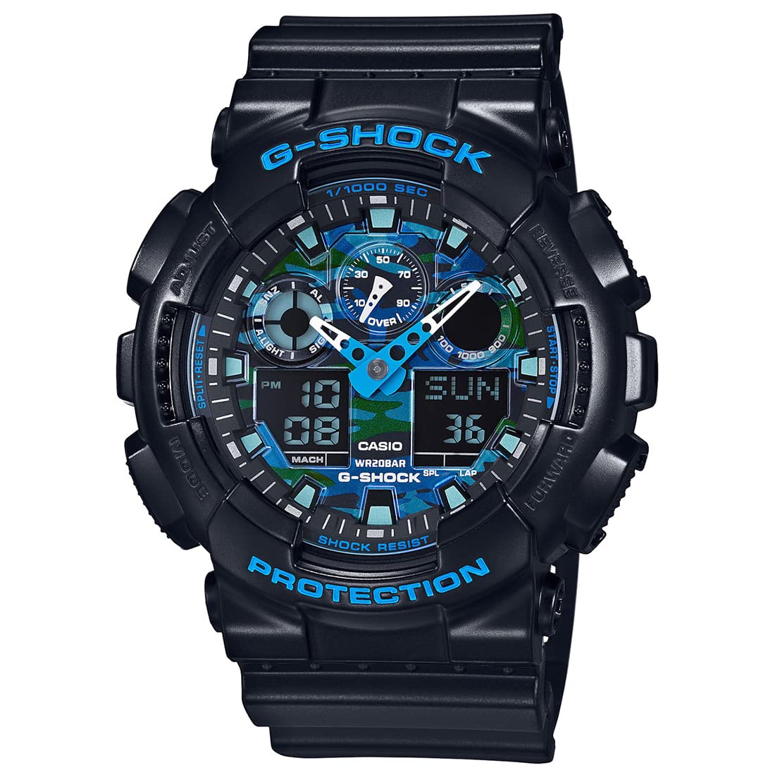 Casio G-Shock GA-100CB-1ADR Black & Blue Camouflage Analog-Digital Dial Black Resin Strap Men's Watch Shock And 200M Water Resistant G625