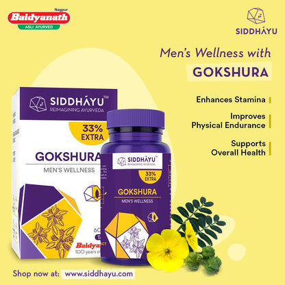 Siddhayu By Baidyanath Gokshura Tablet | Men's Wellness | Tribulus Terrestris | Enhances Immunity-Boosting and Strength | 60 + 20 Tablets (20 Pills Free)