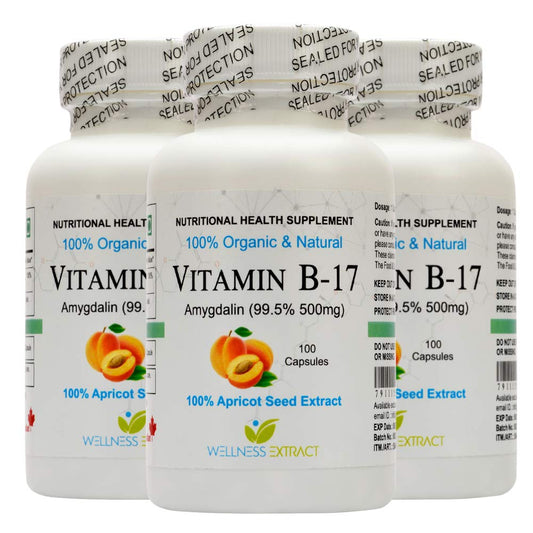 galaxy healthcare Vitamin B17 500 mg 300 Tabs Purest Amygdalin 99.5% Apricot Kernel Extract 100% Organic Natural -100 Capsules (Pack of 3 Bottles)