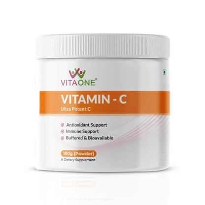 VitaOne Vitamin C Powder 180g – Ultra Potent Buffered Formula Vitamin C Supplement for Immune Support, Antioxidant Support & Collagen Formation – Unflavoured, No Added Sugar
