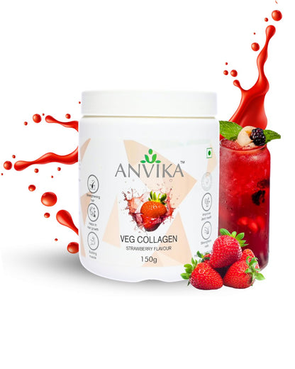 Anvika Veg Collagen Powder | Plant-Based Collagen Builder for Hair, Skin & Nails | Strawberry Flavor | 150g | Supports Skin Elasticity | Hair Growth & Joint Health