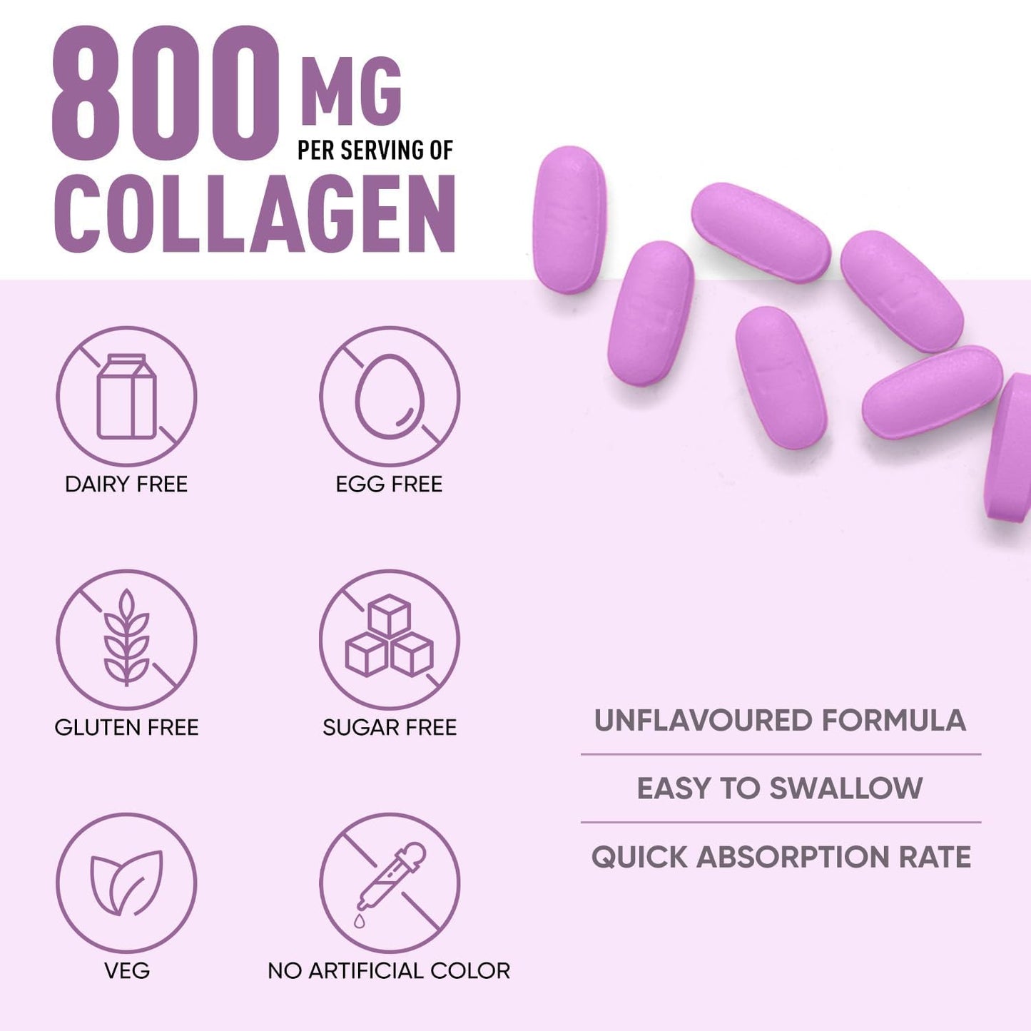 Herbalmax Veg Collagen Supplement Tablets – 60N | 800mg Type 1, 2 & 3 Collagen | For Youthful Skin, Hair, Nails, Joints & Bone Support | Enriched with Biotin & L-Glutathione