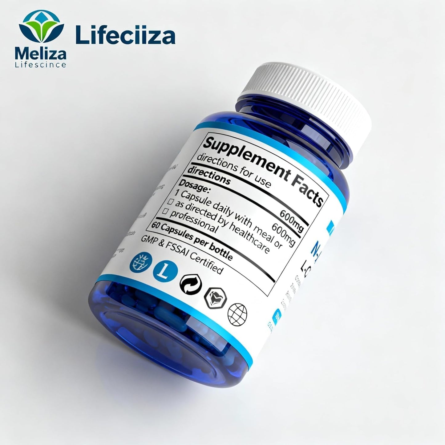 Melizza Life Science N-Acetyl L-Cysteine 600mg Capsules 60 Count | Vegetarian Capsules | Daily Wellness & Nutritional Support Supplement-PK-2