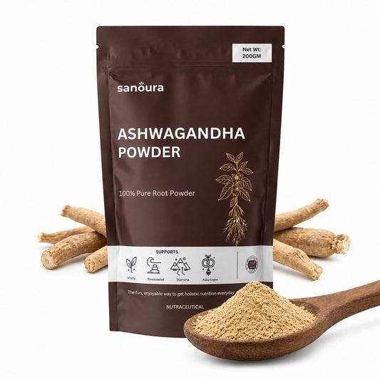 Sanoura Ashwagandha Powder 200g | Pure Root Powder | Lab Tested | Stress, Sleep & Stamina Support