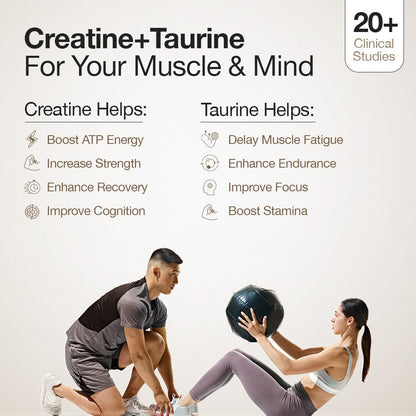 Wellbeing Nutrition 100% Pure Micronised Creatine Powder Monohydrate + HCL | Taurine | For Muscle Strength & Recovery, Muscle Growth & Cognition | Unflavoured,100g, 30 servings For Men & Women